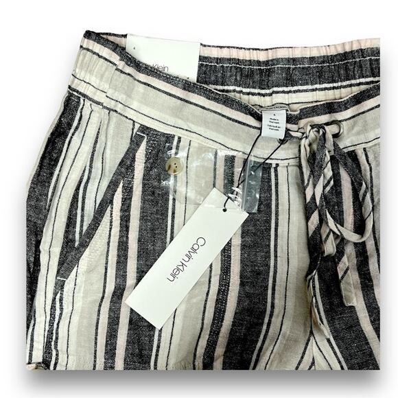 CALVIN KLEIN Gray Ivory Light Pink Stripe Hi Waist Shorts tie front/cuff hem 4 - Picture 9 of 16